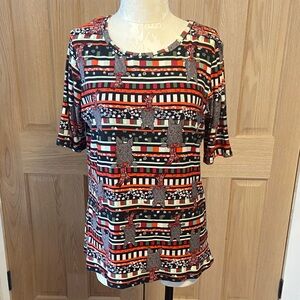 LuLaRoe Multicolor Striped Short Sleeve Top with Scotty Dogs